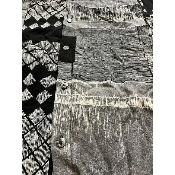 Vintage Jams World Rayon Shirt Geometric Black White Retro Surf Mens Size Med‎